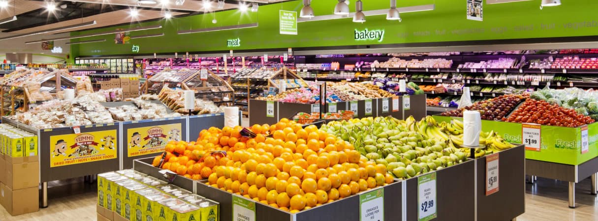 An Image of inside view of Sobeys supermarket filled with fresh fruits and vegetables