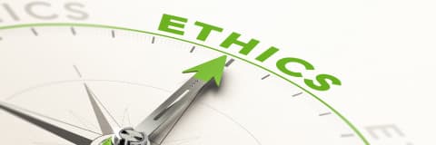 A compass needle pointing towards Ethics